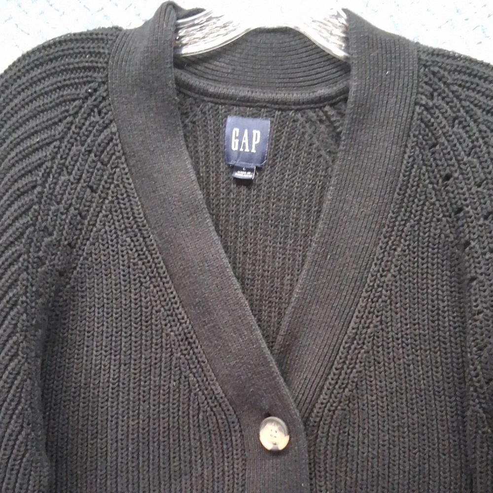 Gap Mens Black Shaker Stitch Cotton V-Neck Cardigan Sweater Large